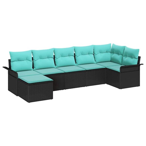 vidaXL Ensemble de canapé de jardin avec coussin 7 Pièces Noir polyrotin