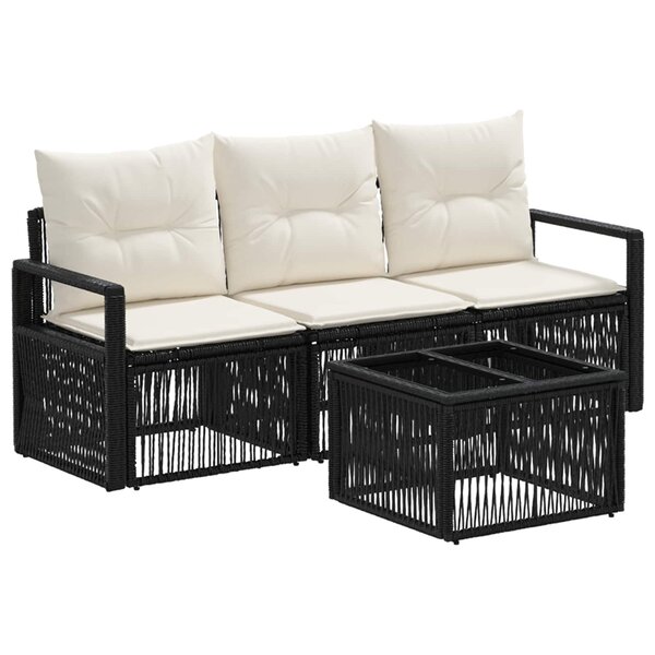 vidaXL Ensemble de canapé de jardin 4 Pièces Noir polyrotin