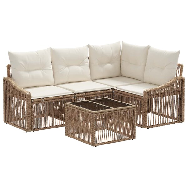 vidaXL Ensemble de canapé de jardin 5 Pièces Beige polyrotin