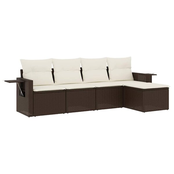 vidaXL Salon de jardin avec coussins 5 Pièces marron résine tressée