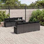 Ensemble de Canapés de Jardin de 9 Pièces avec Coussins Noir Poly Rattan