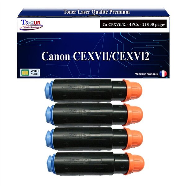 T3AZUR -4x Toners compatibles avec Canon CEXV11/CEXV12 (9629A002/9634A002) Noir