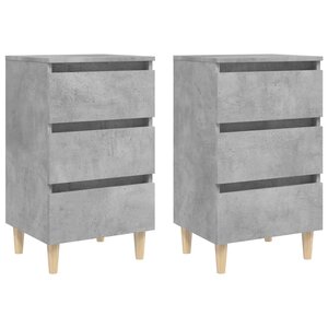 vidaXL Tables de chevet avec pieds en bois 2 Pièces gris béton 40x35x69cm