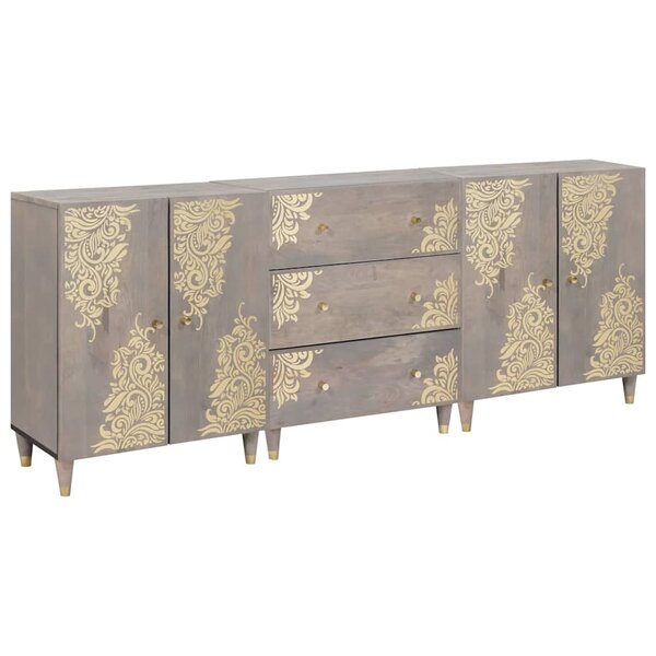 vidaXL Ensemble de mobilier de salle de bain Floral 3 Pièces Gris et or