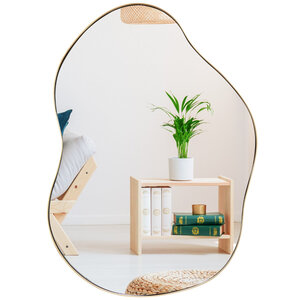Miroir mural décoratif asymétrique 78 x 56 5 cm design moderne et artisanat haut de gamme en MDF or 20_0012874