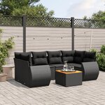 vidaXL Salon de jardin 7 Pièces avec coussins noir résine tressée