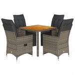 vidaXL Ensemble de bistro de jardin 5 Pièces coussins gris poly rotin