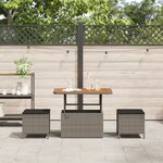 Ensemble de salle à manger de jardin 3 pièces avec coussins gris en poly rotin et acacia