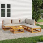 vidaXL Salon de jardin 6 Pièces avec coussins gris clair bois massif