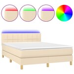 vidaXL Sommier à lattes de lit avec matelas LED Crème 140x190 cm Tissu