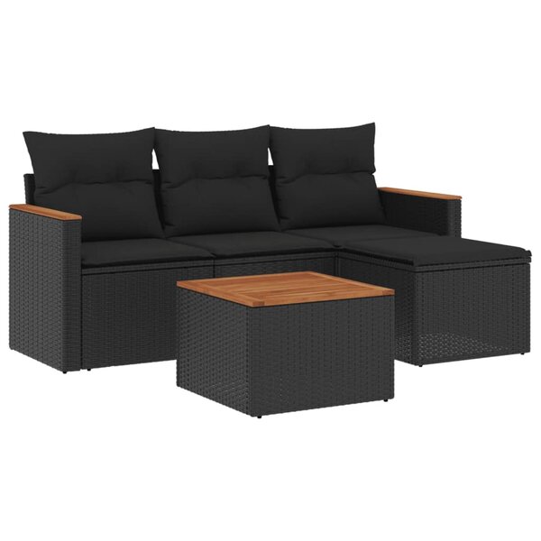 vidaXL Salon de jardin 5 Pièces avec coussins noir résine tressée