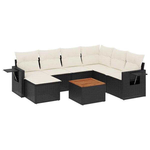 vidaXL Salon de jardin 8 Pièces avec coussins noir résine tressée