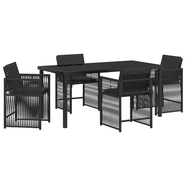 vidaXL Ensemble de Salle à Manger de Jardin de 5 Pièces avec Coussins Noir Rattan PE