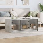 vidaXL Table basse avec portes en verre gris béton 102x50x42 cm