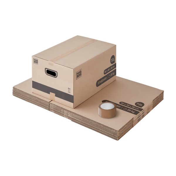 Pack and Move - Lot 10 Cartons Déménagement Stockage M -  60 x 40 x 30 cm - Poignées renforcées -  1 adhésif offert