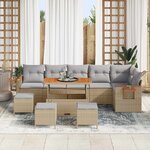 vidaXL Ensemble de canapé de jardin 10 Pièces Beige polyrotin