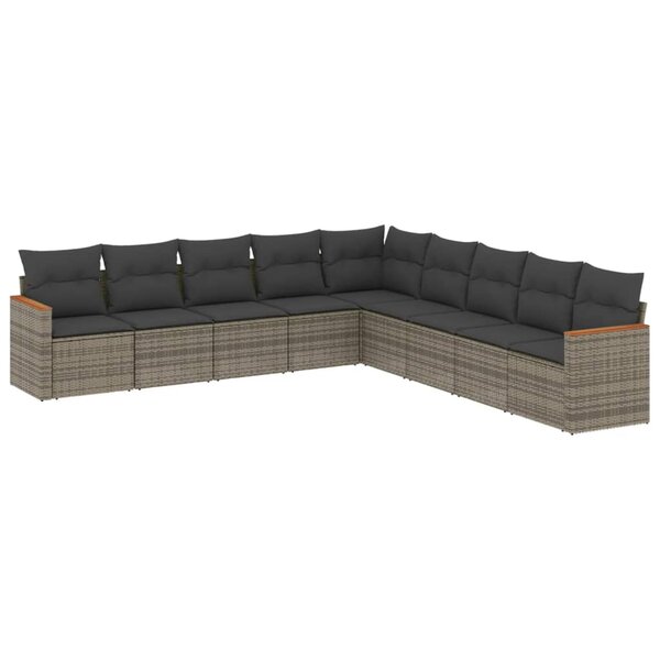 vidaXL Salon de jardin 9 Pièces avec coussins gris résine tressée