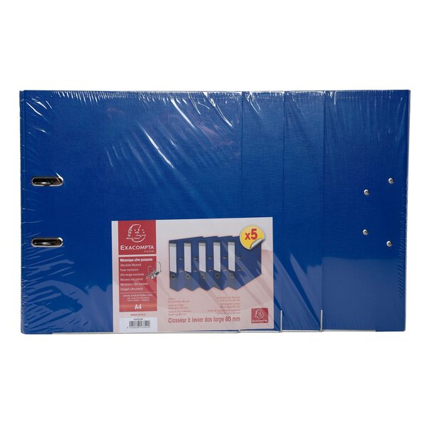 Lot De 5 Classeurs À Levier Intérieur Et Extérieur En Polypropylène - Dos De 80mm - Mécanique Prem'touch - Format À Classer A4 - Bleu Foncé - X 2 - Exacompta