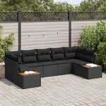 vidaXL Ensemble de canapé de jardin avec coussin 7 Pièces Noir Poly rotin