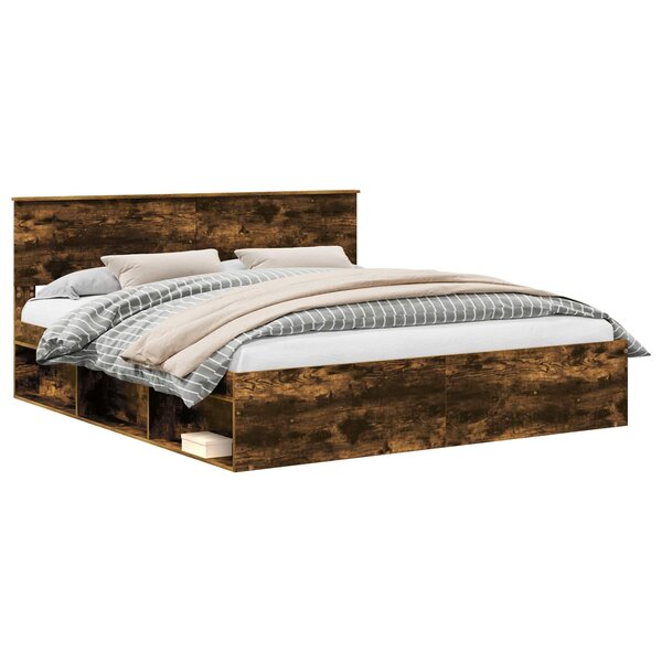vidaXL Cadre de lit Chêne fumé 180 x 200 cm Bois d'ingénierie