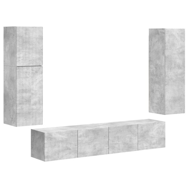 vidaXL Ensemble meuble TV 4 Pièces Gris béton Bois d'ingénierie