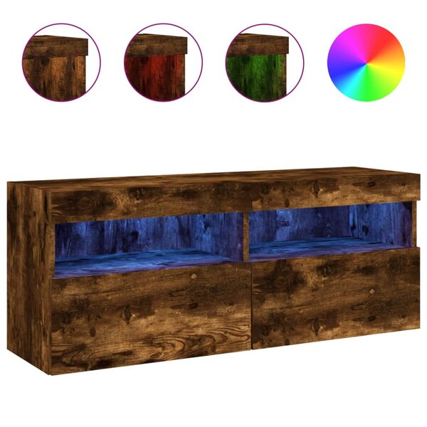 vidaXL Meuble TV mural avec lumières LED chêne fumé 100x30x40 cm
