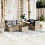 vidaXL Salon de jardin avec coussins 9 Pièces beige résine tressée