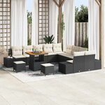 vidaXL Ensemble de canapé de jardin avec coussin 13 Pièces Noir et Crème