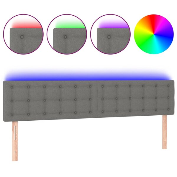 vidaXL Tête de lit à LED Gris foncé 200x5x78/88 cm Tissu