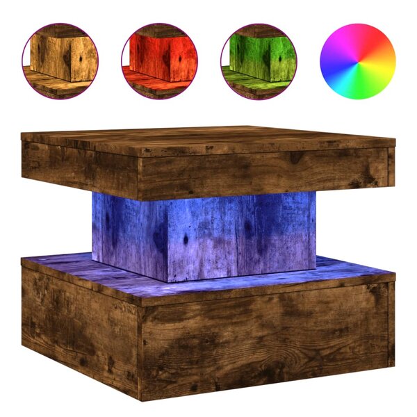 vidaXL Table basse avec lumières LED chêne fumé 50x50x40 cm
