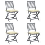 vidaXL Chaises pliables d'extérieur lot de 4 et coussins Bois d'acacia