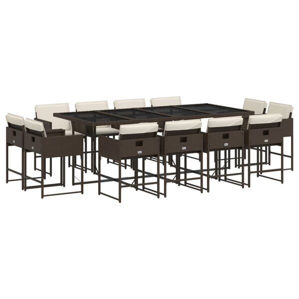 vidaXL Ensemble à manger de jardin avec coussins 13 Pièces marron rotin