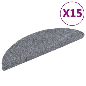 vidaXL Tapis d'escalier autocollants 15 pièces 56 x 17 x 3 cm Gris clair Demi-rond