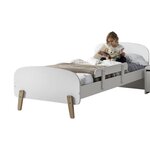 KIDDY Lit simple en bois laqué et brut et sommier Blanc + Barrière de sécurité blanc