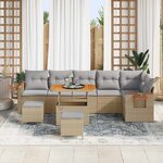 vidaXL Ensemble de canapé de jardin 9 Pièces Beige polyrotin