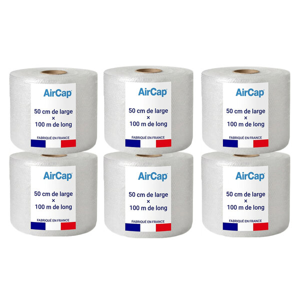 6 rouleaux de film papier bulle tricouche Aircap largeur 50 cm x longueur 100 mètres