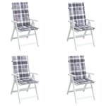 vidaXL Coussins de chaise jardin à dossier haut lot de 4 carreaux gris