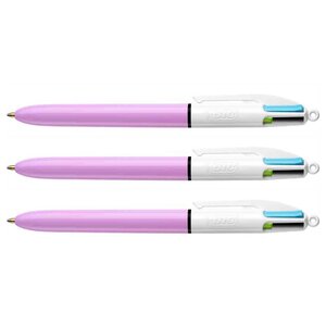 Stylo à bille rétractable 4 Colours Fun Lilas/blanc x 3 BIC