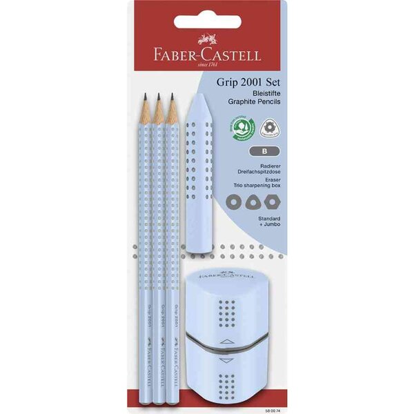 Kit crayons GRIP 2001  bleu ciel  blister FABER-CASTELL