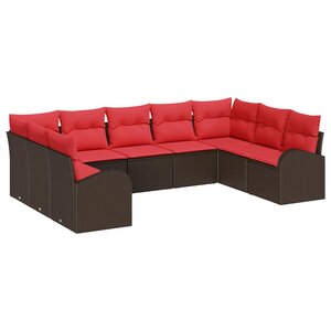 vidaXL Ensemble de canapé de jardin 9 Pièces Marron et rouge polyrotin