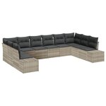 vidaXL Set de Canapés de Jardin 10 pièces avec Coussins Gris Clair Rattan