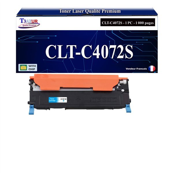 T3AZUR - Toner compatible avec Samsung CLT-C4072S pour Samsung CLX-3180 CLX-3185 CLX-3185FN CLX-3185FW CLX-3185W CLX-3186 CLX-3186FN CLX-3186N - Cyan