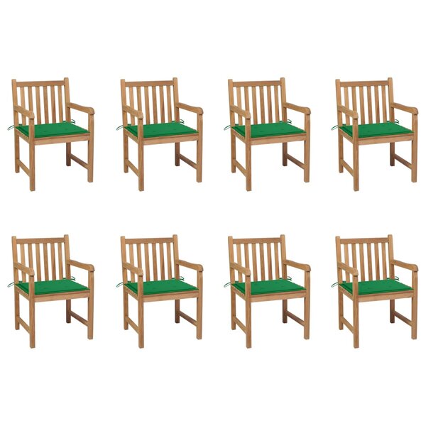 vidaXL Chaises de jardin lot de 8 avec coussins vert Bois teck massif