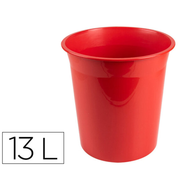 Corbeille papier q-connect plastique resistant 13l       275x285mm coloris rouge       opaque