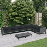 vidaXL Salon de jardin 8 Pièces avec coussins Résine tressée Gris foncé