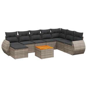 vidaXL Salon de jardin 9 Pièces avec coussins gris résine tressée