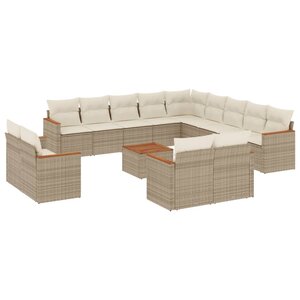 vidaXL Salon de jardin avec coussins 14 Pièces beige résine tressée