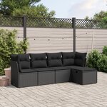 vidaXL Salon de jardin 5 Pièces avec coussins noir résine tressée