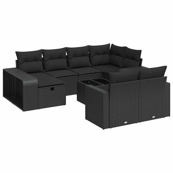 vidaXL Salon de jardin 11 Pièces avec coussins noir résine tressée