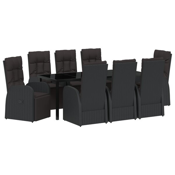 vidaXL Set de salle à manger de jardin de 9 pièces avec coussins - Rattan noir